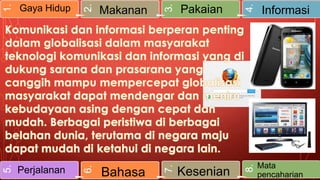 Kesenian

4.

Pakaian

8.

Bahasa

3.

Makanan

7.

2.

5.

Perjalanan

6.

1.

Gaya Hidup

Informasi

Mata
pencaharian

 