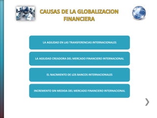 LA AGILIDAD EN LAS TRANSFERENCIAS INTERNACIONALES
LA AGILIDAD CREADORA DEL MERCADO FINANCIERO INTERNACIONAL
EL NACIMIENTO DE LOS BANCOS INTERNACIONALES
INCREMENTO SIN MEDIDA DEL MERCADO FINANCIERO INTERNACIONAL
 