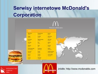Serwisy internetowe McDonald's
Corporation
źródło: http://www.mcdonalds.com
 