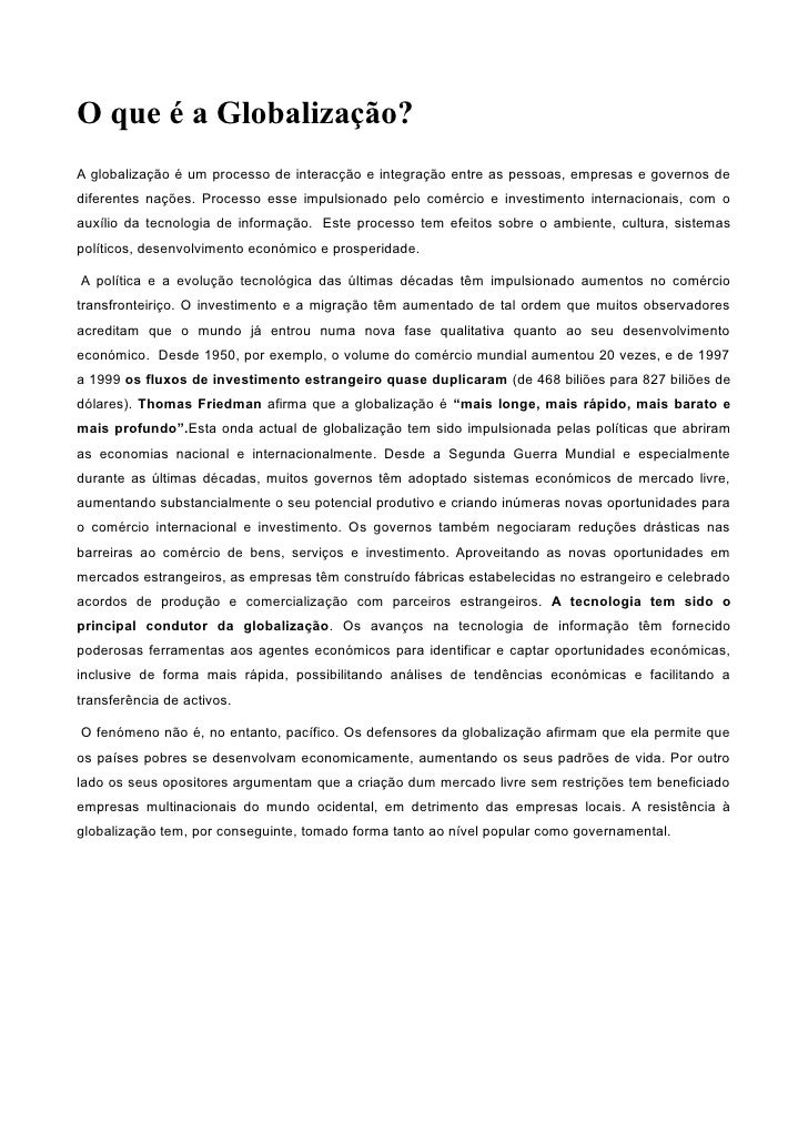 De Acordo Com Esse Texto A Globalização Favoreceu
