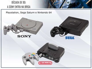DÉCADA DE 90:
A SONY ENTRA NA BRIGA
Playstation, Sega Saturn e Nintendo 64
 
