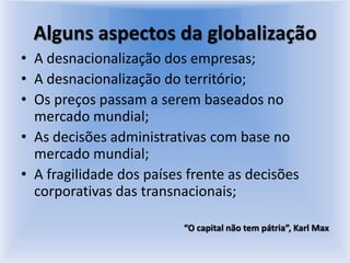 Internacionalização da produção;