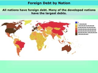 Foreign Debt by Nation
All nations have foreign debt. Many of the developed nations
have the largest debts.
 