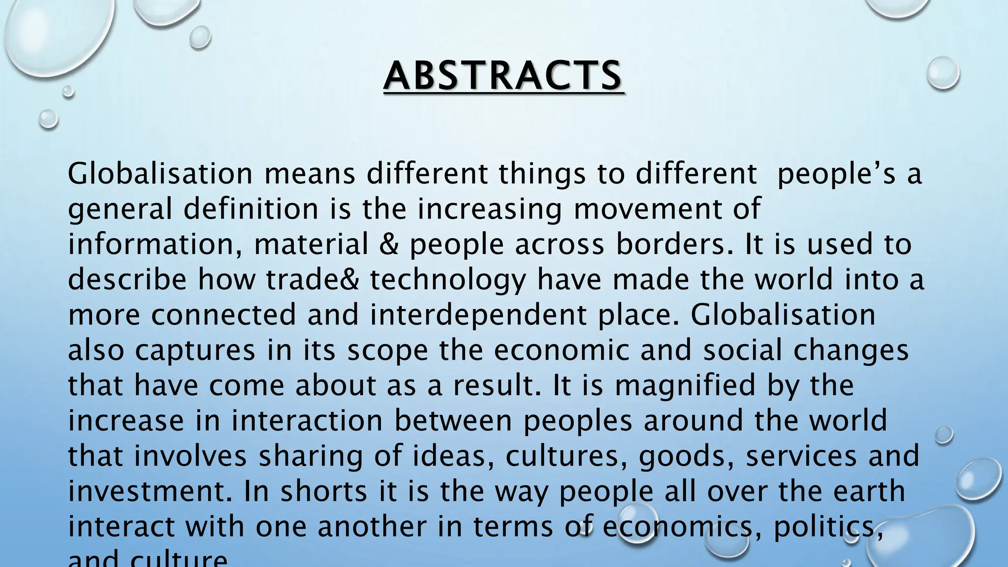 globalisation project report displayed overview | PPTX
