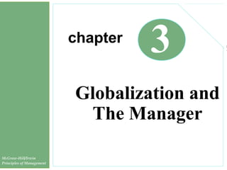 chapter
3
Globalization and
The Manager
McGraw-Hill/Irwin
Principles of Management
 