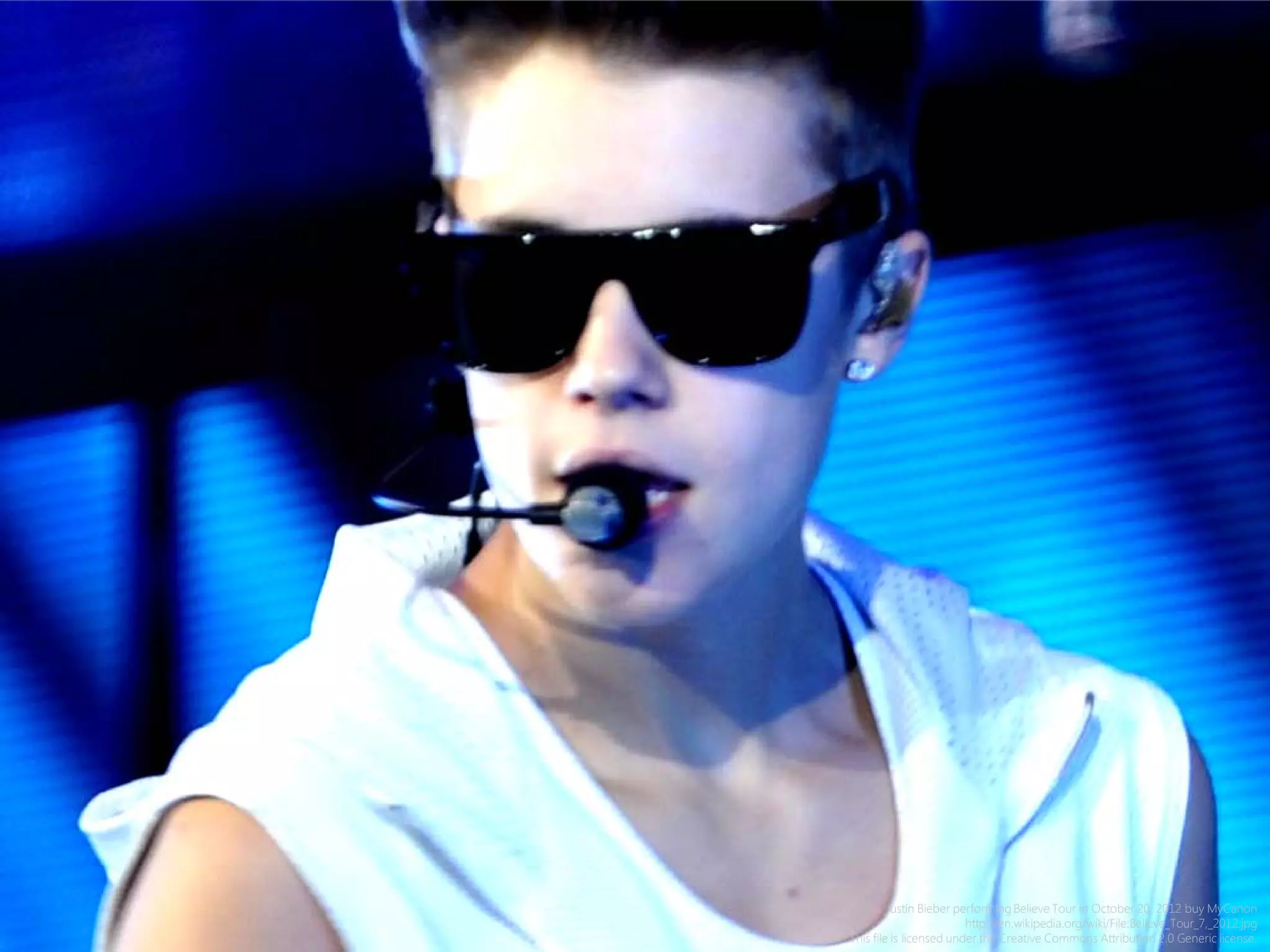 Justin Bieber performing Believe Tour in October 20, 2012 buy MyCanon
http://en.wikipedia.org/wiki/File:Believe_Tour_7,_2012.jpg
This file is licensed under the Creative Commons Attribution 2.0 Generic license.
 