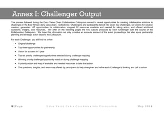 Dairy Value Chain Collaboration Colloquium: After action report and challenger profiles 