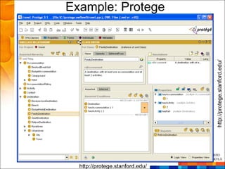 Example: Protege




                                 http://protege.stanford.edu/
  http://protege.stanford.edu/
 