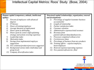 Intellectual Capital Metrics: Roos‘ Study (Bose, 2004)
 