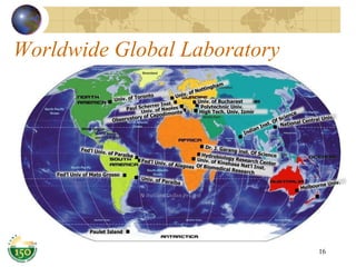 Worldwide Global Laboratory  • • • • • • • • • • • • • • • • • • • • Paulet Island Melbourne Univ. Fed’l Univ of Mato Grosso Univ. of Paraiba Fed’l Univ. of Paraiba Fed’l Univ. of Alagoas Univ. of Kinshasa Nat’l Inst. Of Biomedical Research Hydrobiology Research Center Dr. J. Garang inst. Of Science National Central Univ. Indian Inst. Of Science Univ. of Bucharest Polytechnic Univ. High Tech. Univ. Izmir Univ. of Nottingham Univ. of Toronto Paul Scherrer Inst. Univ. of Naples Observatory of Capodimonte 