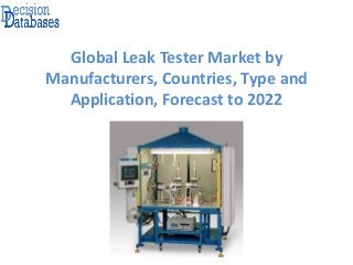 Global Leak Tester Market by
Manufacturers, Countries, Type and
Application, Forecast to 2022
 