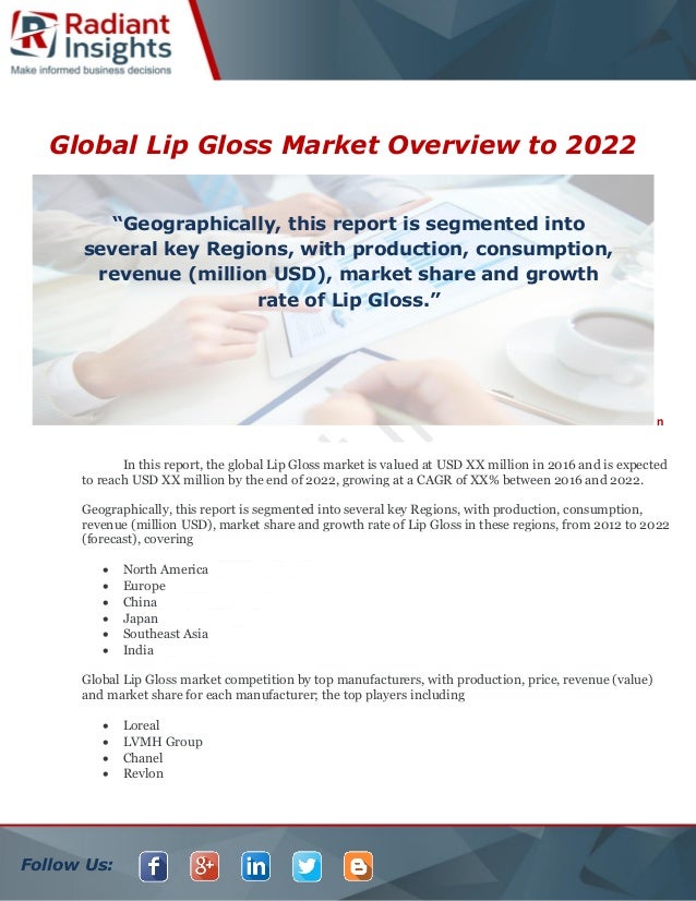 Global lip gloss market overview to 2022