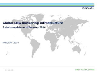 DNV GL © 2013 JANUARY 2014 SAFER, SMARTER, GREENERDNV GL © 2013
JANUARY 2014
MARITIME
Global LNG bunkering infrastructure
1
A status update as of January 2014
 