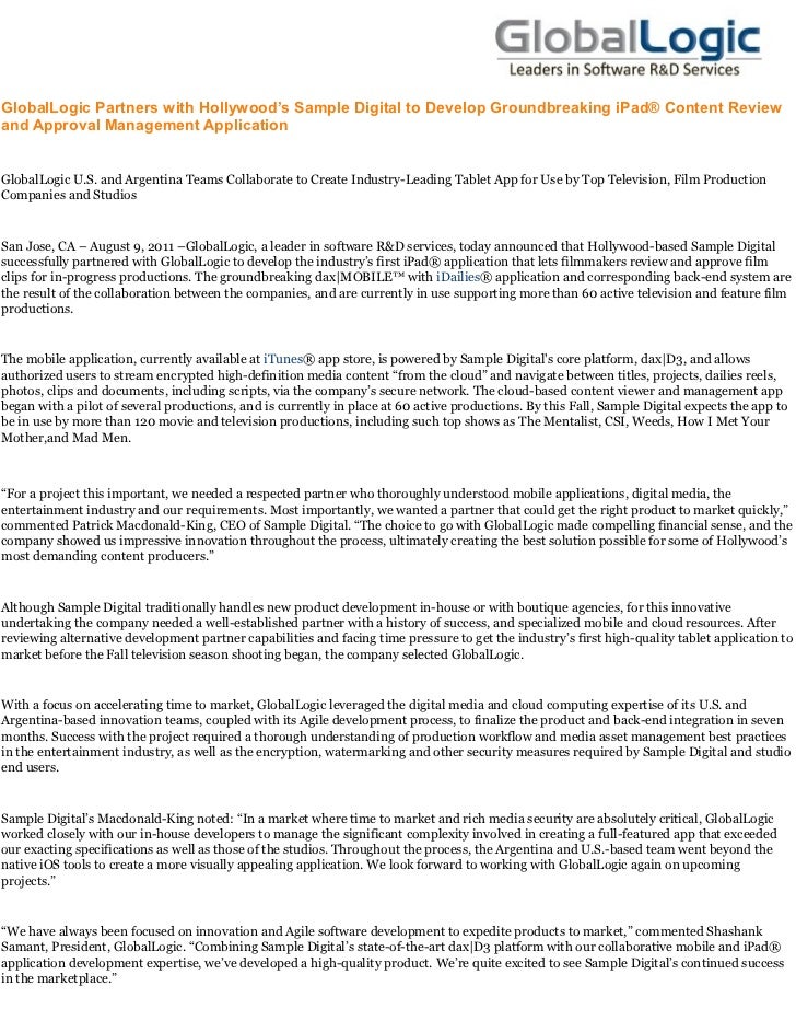 Global logic partners with hollywood’s sample digital to develop