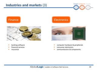 Industries and markets (3)


 Finance                     Electronics




    banking software           computer hardware & peripherals
    financial services         consumer electronics
    insurance                  semiconductors & components




                                                                   10
 