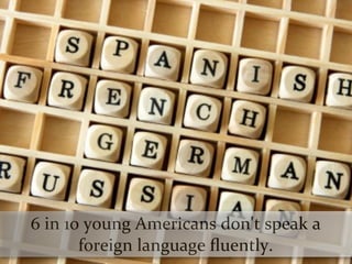 6	
  in	
  10	
  young	
  Americans	
  don't	
  speak	
  a	
  
             foreign	
  language	
  ﬂuently.
 