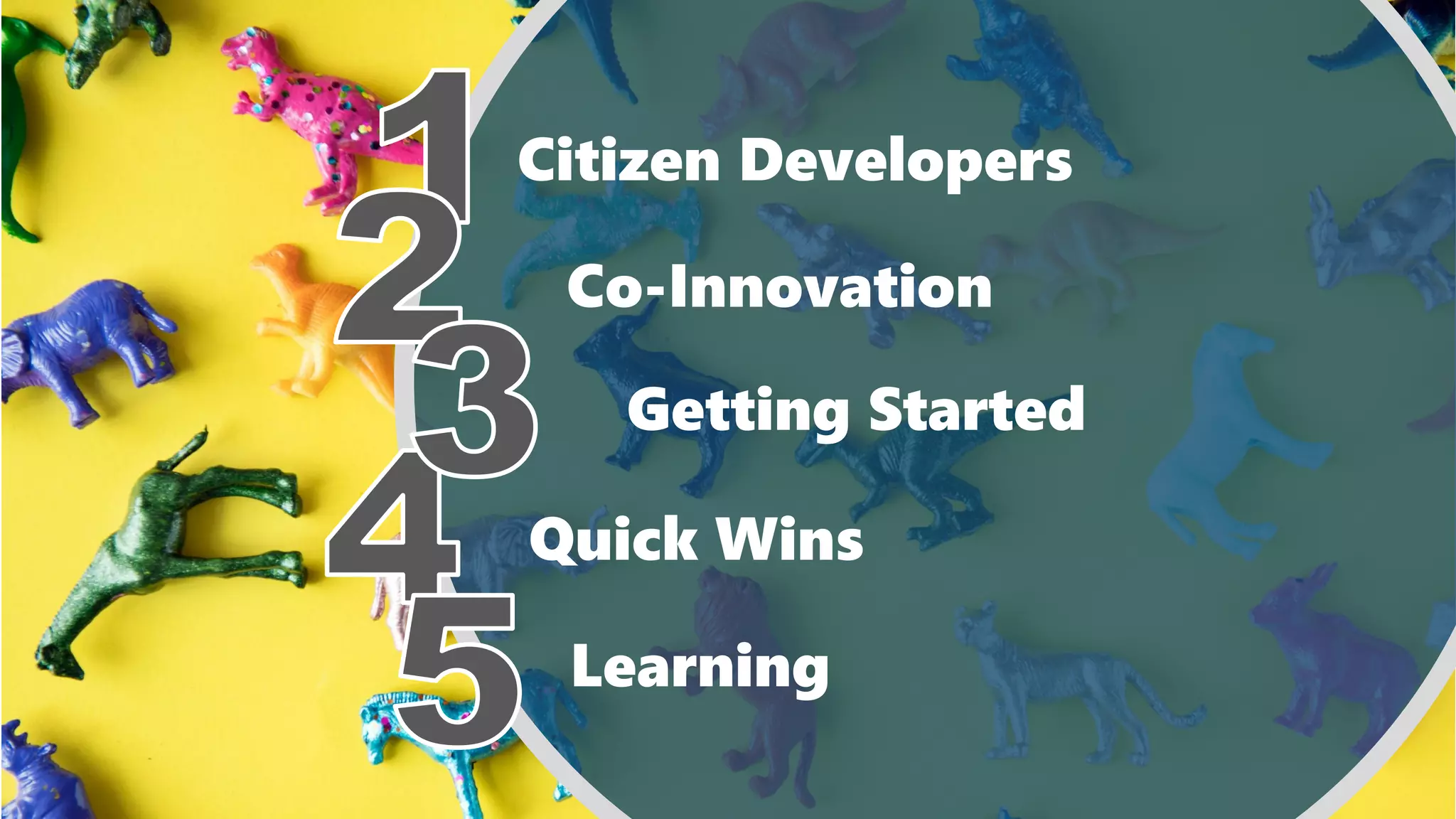 Citizen Developers
Co-Innovation
Quick Wins
Learning
Getting Started
 