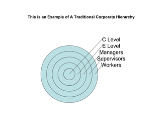This is an Example of A Traditional Corporate Hierarchy Workers Supervisors Managers E Level C Level 