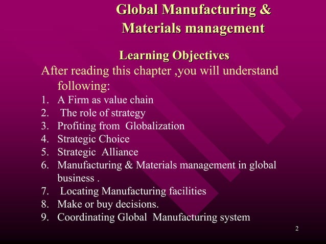 Global Manufacturing and Material Management | PDF | Logistics | Business