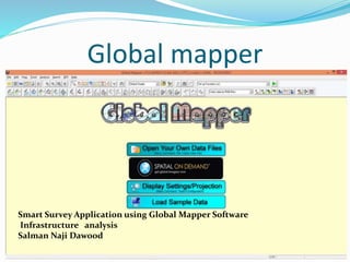 Global mapper
Smart Survey Application using Global Mapper Software
Infrastructure analysis
Salman Naji Dawood
 
