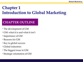 Chapter 1 Introduction to Global Marketing CHAPTER OUTLINE ,[object Object],[object Object],[object Object],[object Object],[object Object],[object Object],[object Object],[object Object]