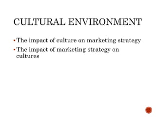 The impact of culture on marketing strategy
The impact of marketing strategy on
cultures
 