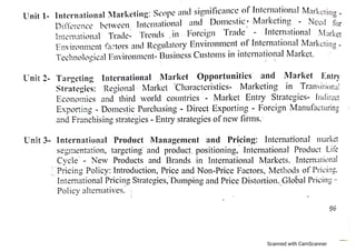 international marketing, market entry strategies, product management and pricing, promotion, channels,foreign markets