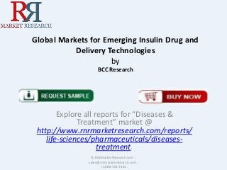 Global Markets for Emerging Insulin Drug and
Delivery Technologies
by
BCC Research
Explore all reports for “Diseases &
Treatment” market @
http://www.rnrmarketresearch.com/reports/
life-sciences/pharmaceuticals/diseases-
treatment.
© RnRMarketResearch.com ;
sales@rnrmarketresearch.com ;
+1 888 391 5441
 
