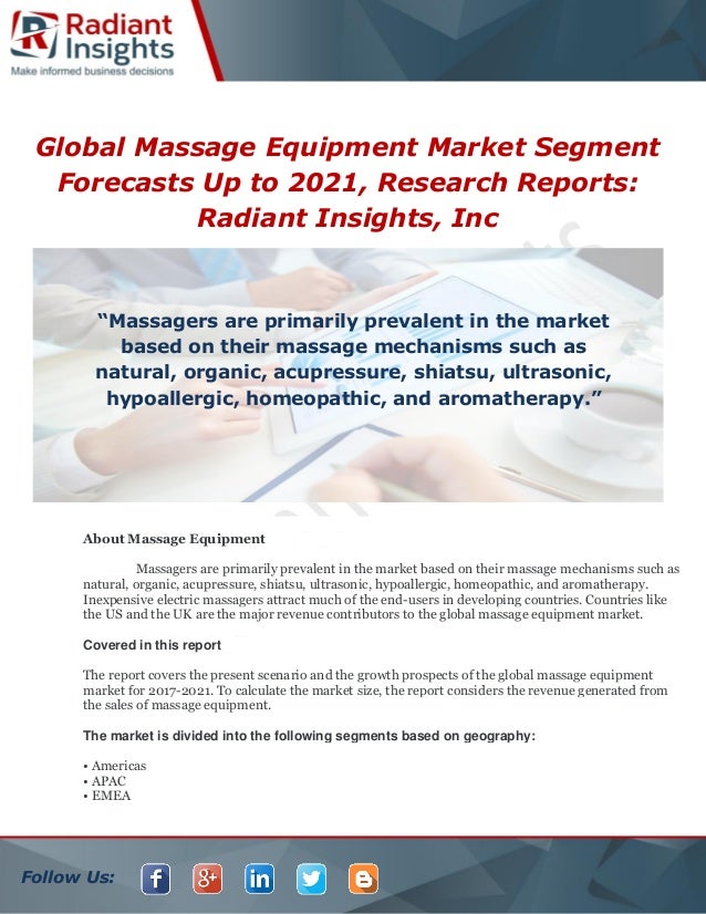 Global massage equipment market segment forecasts up to 2021, research