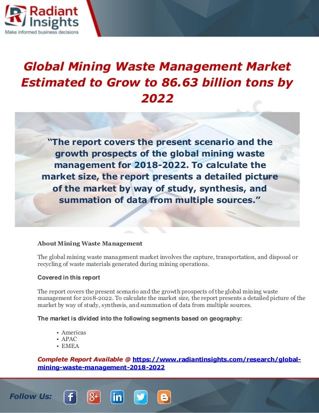 Global mining waste management market estimated to grow to 86.63