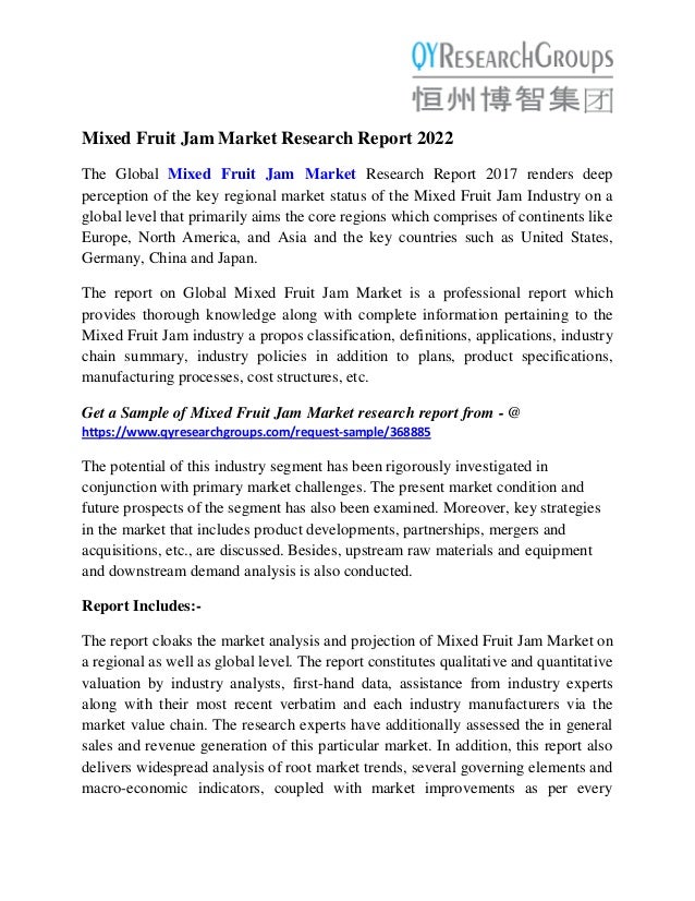 Mixed Fruit Jam Market Global Industry Analysis, Size, Share, Growth