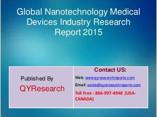 Global Nanotechnology Medical
Devices Industry Research
Report 2015
Published By
QYResearch
Contact US:
Web: www.qyresearchreports.com
Email: sales@qyresearchreports.com
Toll Free : 866-997-4948 (USA-
CANADA)
 