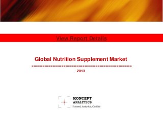 Global Nutrition Supplement Market
-----------------------------------------------------
2013
View Report Details
 