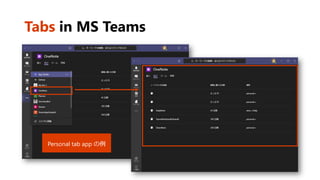 Tabs in MS Teams
Personal tab app の例
 