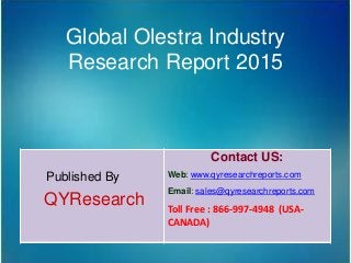 Global Olestra Industry
Research Report 2015
Published By
QYResearch
Contact US:
Web: www.qyresearchreports.com
Email: sales@qyresearchreports.com
Toll Free : 866-997-4948 (USA-
CANADA)
 