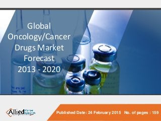 Published Date: 24 February 2015 No. of pages : 159
Global
Oncology/Cancer
Drugs Market
Forecast
2013 - 2020
 