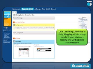 Unit 1 Learning Objective 4:
Daily Blogging with industry-
standard tools advances
reading and writing skills
and reflection
 