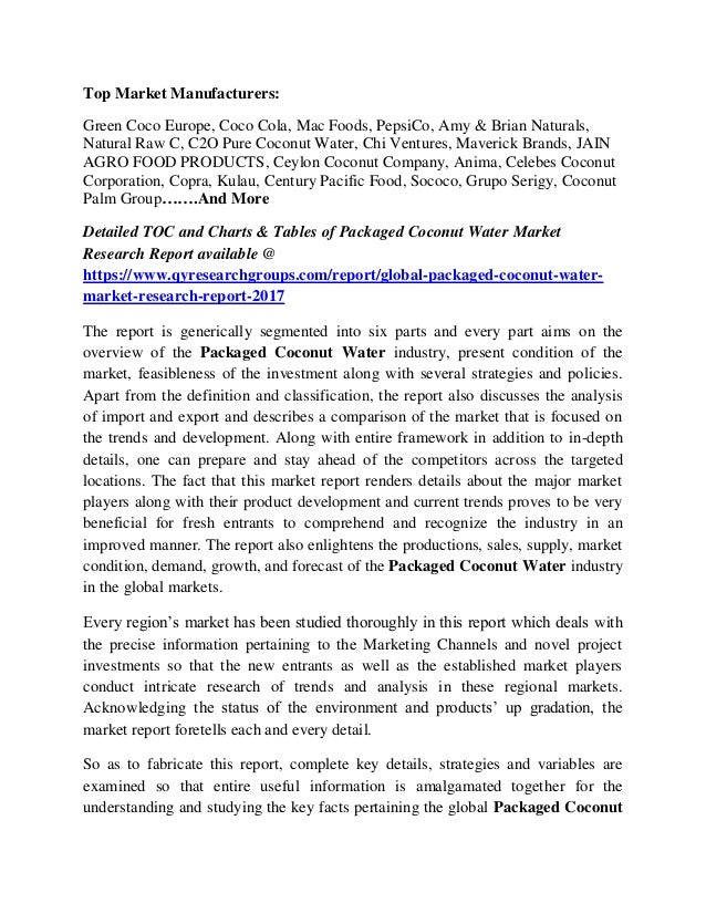 Global packaged coconut water market research report 2017