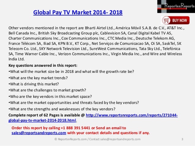 New Release: Global pay tv market 2014  2018