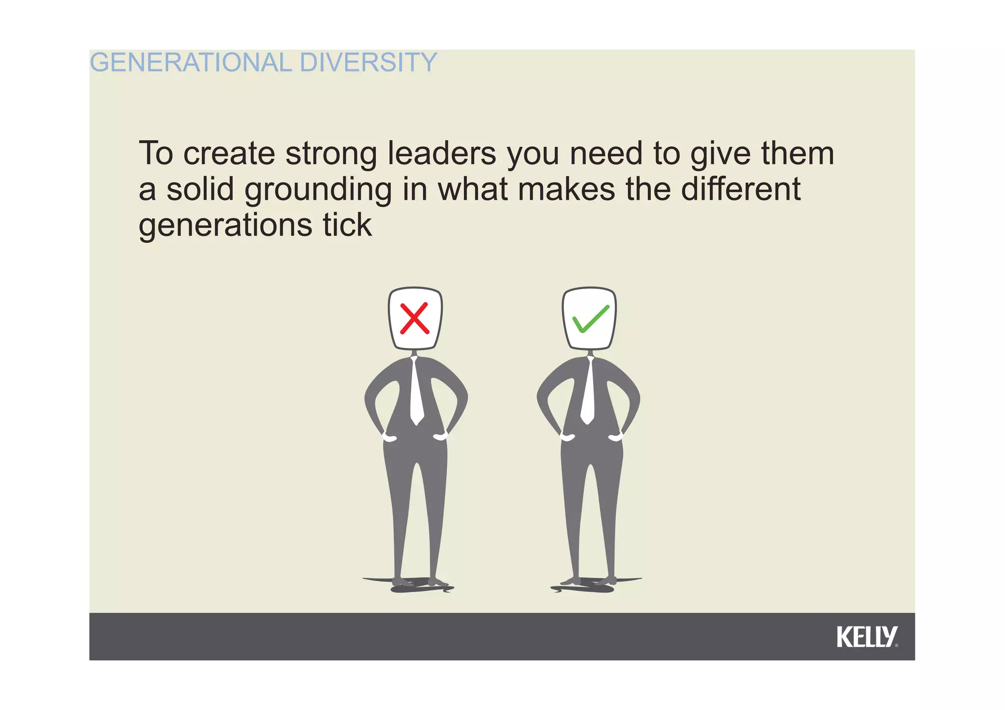 GENERATIONAL DIVERSITY
To create strong leaders you need to give them
a solid grounding in what makes the different
generations tick