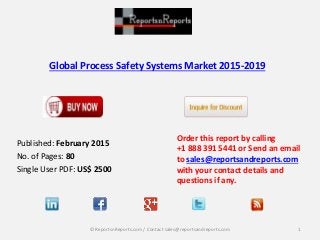 Global Process Safety Systems Market 2015-2019
Order this report by calling
+1 888 391 5441 or Send an email
to sales@reportsandreports.com
with your contact details and
questions if any.
1© ReportsnReports.com / Contact sales@reportsandreports.com
Published: February 2015
No. of Pages: 80
Single User PDF: US$ 2500
 