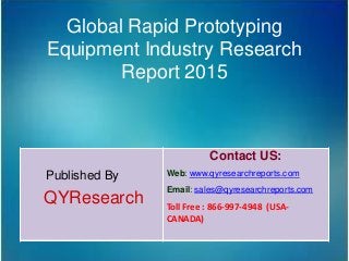 Global Rapid Prototyping
Equipment Industry Research
Report 2015
Published By
QYResearch
Contact US:
Web: www.qyresearchreports.com
Email: sales@qyresearchreports.com
Toll Free : 866-997-4948 (USA-
CANADA)
 