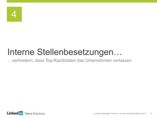 LinkedIn Weltweite Trends in der Personalbeschaffung 2013 13
Interne Stellenbesetzungen…
…verhindern, dass Top-Kandidaten das Unternehmen verlassen
4
 