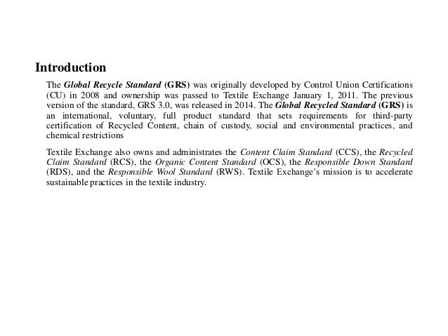 Global Recycled Standard 4 0