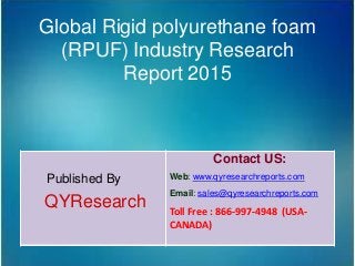 Global Rigid polyurethane foam
(RPUF) Industry Research
Report 2015
Published By
QYResearch
Contact US:
Web: www.qyresearchreports.com
Email: sales@qyresearchreports.com
Toll Free : 866-997-4948 (USA-
CANADA)
 