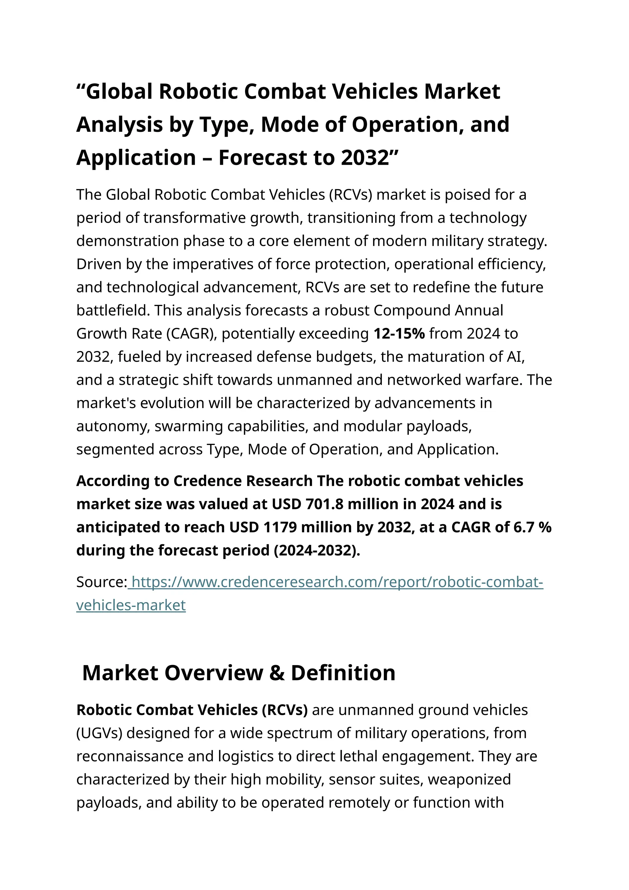 Rc Vs Core Global Robotic Combat Vehicles Market Analysis by Type.docx