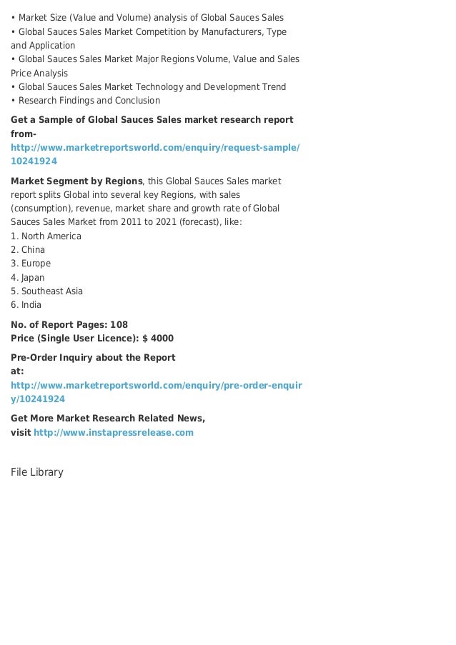 research reports sles global sauces sales industry analysis and forecast to 2021 research reports sles global sauces sales industry analysis and forecast to 2021