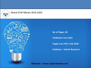 Global SCM Market 2016-2020
Website : www.reportsweb.com
No of Pages: 81
Published: Dec 2015
Single User PDF: US$ 2500
Publisher : Infiniti Research
 