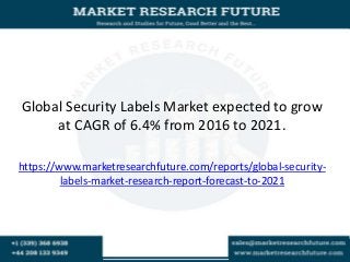 Global Security Labels Market expected to grow
at CAGR of 6.4% from 2016 to 2021.
https://www.marketresearchfuture.com/reports/global-security-
labels-market-research-report-forecast-to-2021
 