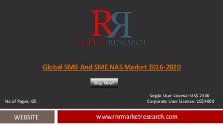 Global SMB And SME NAS Market 2016-2020
www.rnrmarketresearch.comWEBSITE
Single User License: US$ 2500
No of Pages: 68 Corporate User License: US$4000
 